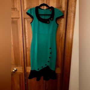 Miusol Teal and Black Buttoned Midi Dress